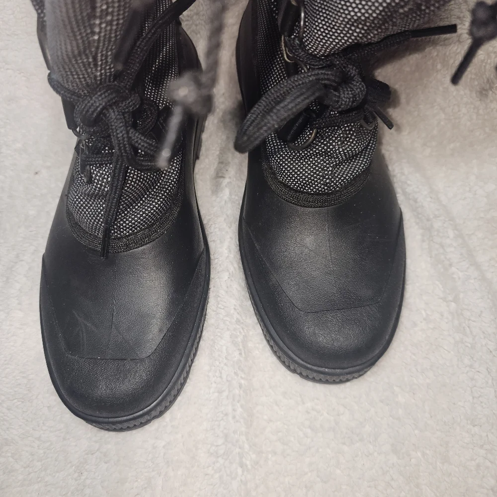 Sorel Womens Winter Boots Black White Fabric Knee High Bungee Sz Us 9/CA 11